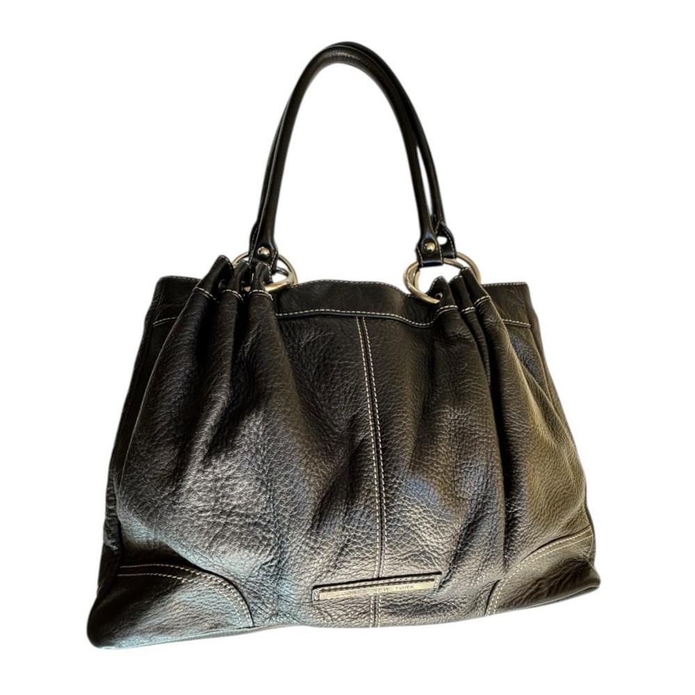 Jones New York Black Pebbled Leather Tote